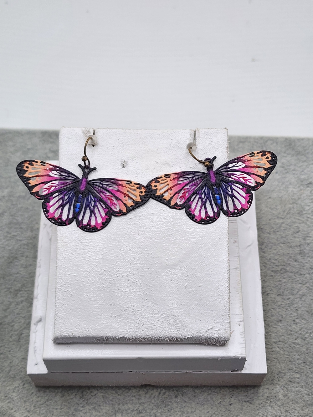 Butterfly Drop Earrings in Pink and Orange Handmade